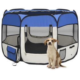 Foldable Dog Playpen with Carrying Bag Blue 35.4"x35.4"x22.8"